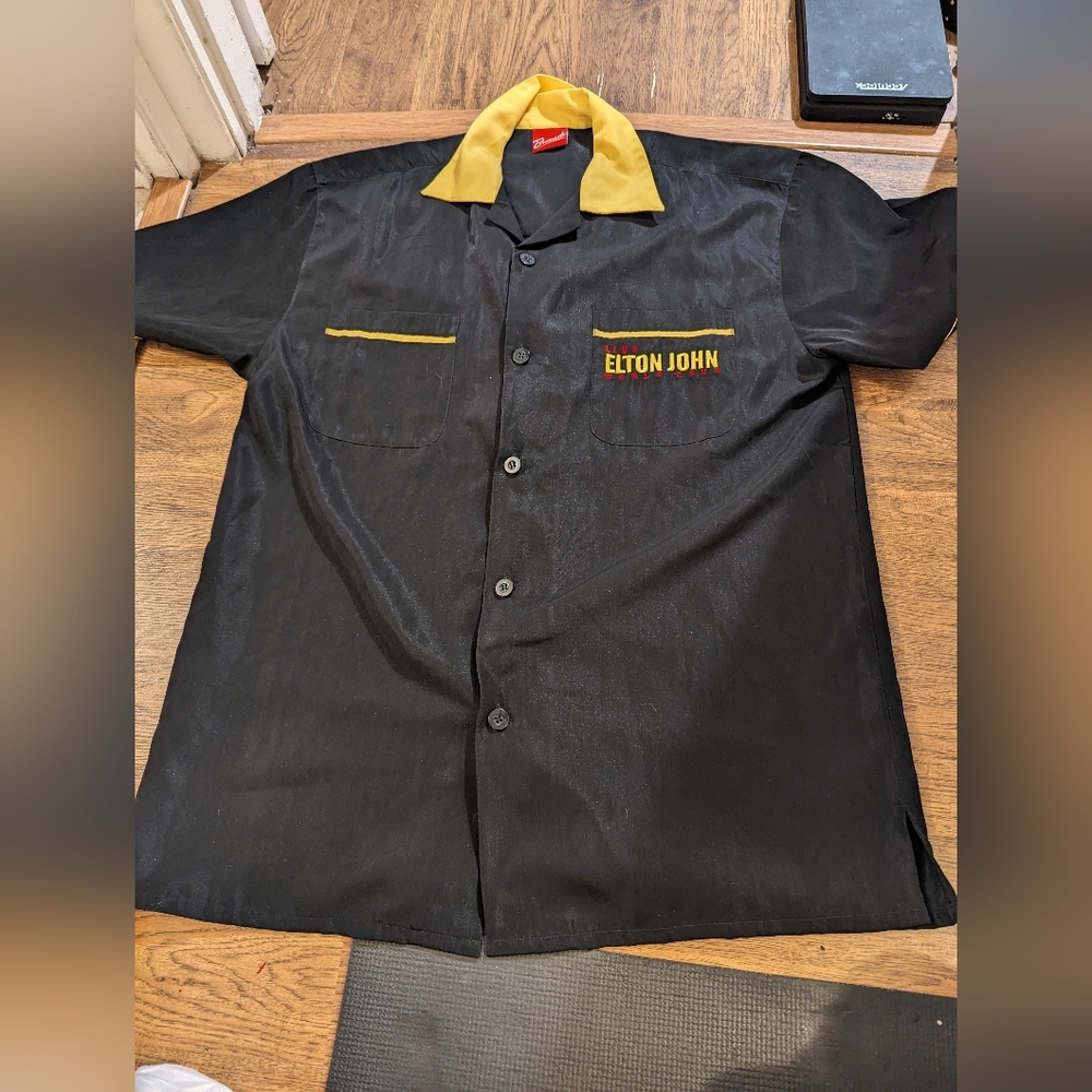 Vintage Y2K Bravado ELTON JOHN Live World Tour Button Black Shirt Adult Large